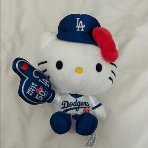 Hello Kitty Dodgers Plush with Red and Blue Accents 50th anniversary